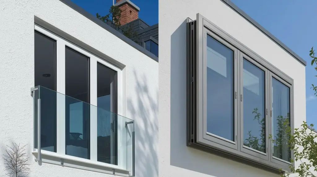 Современные окна на фасаде белого дома