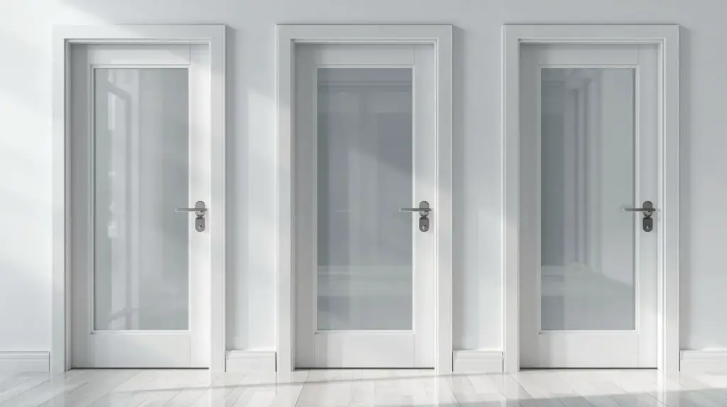 Три белые двери с стеклянными вставками