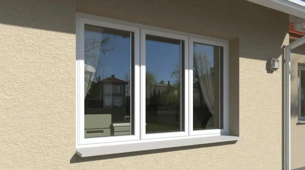 Белое пластиковое окно на фасаде дома