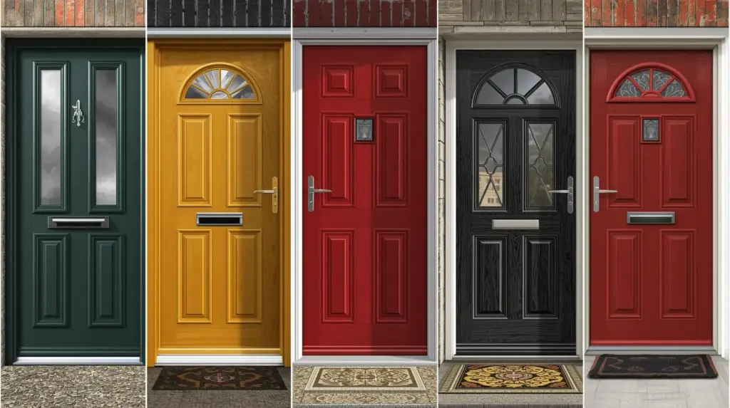 Цветные входные двери разных стилей и дизайнов