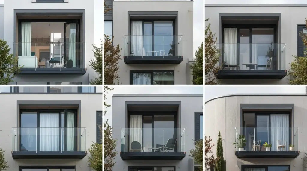 Современные балконы с стеклянными перилами