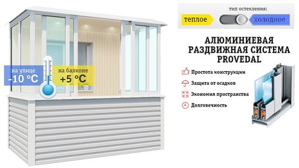 Алюминиевая раздвижная система остекления балкона Provedal
