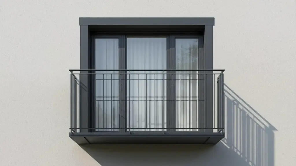 Современный балкон с металлическими перилами