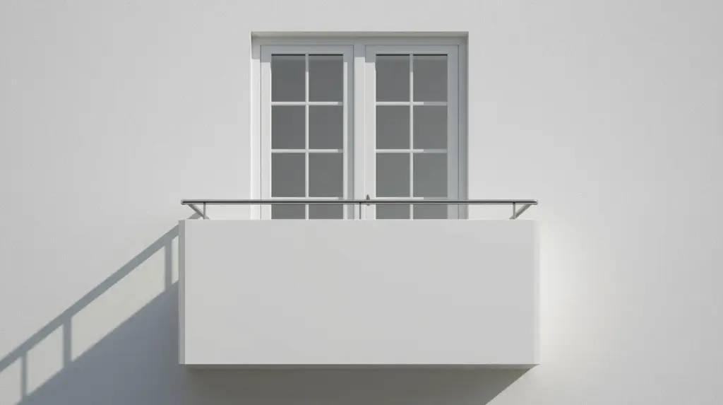 Белый минималистичный балкон с окнами