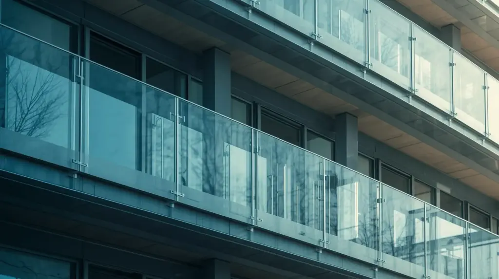 Современное здание с стеклянными балконами