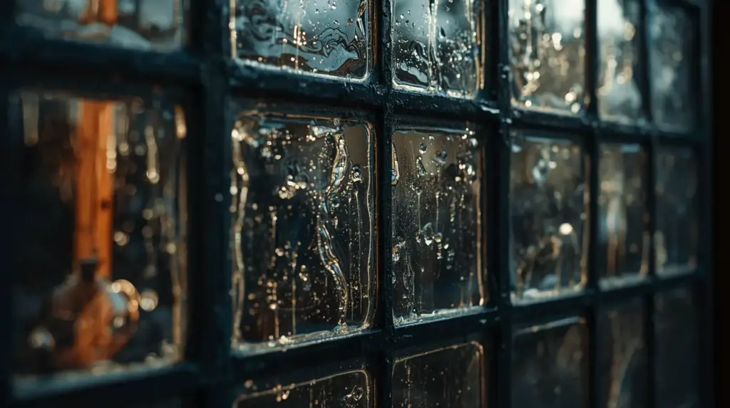 Дождь на стеклянном окне крупным планом