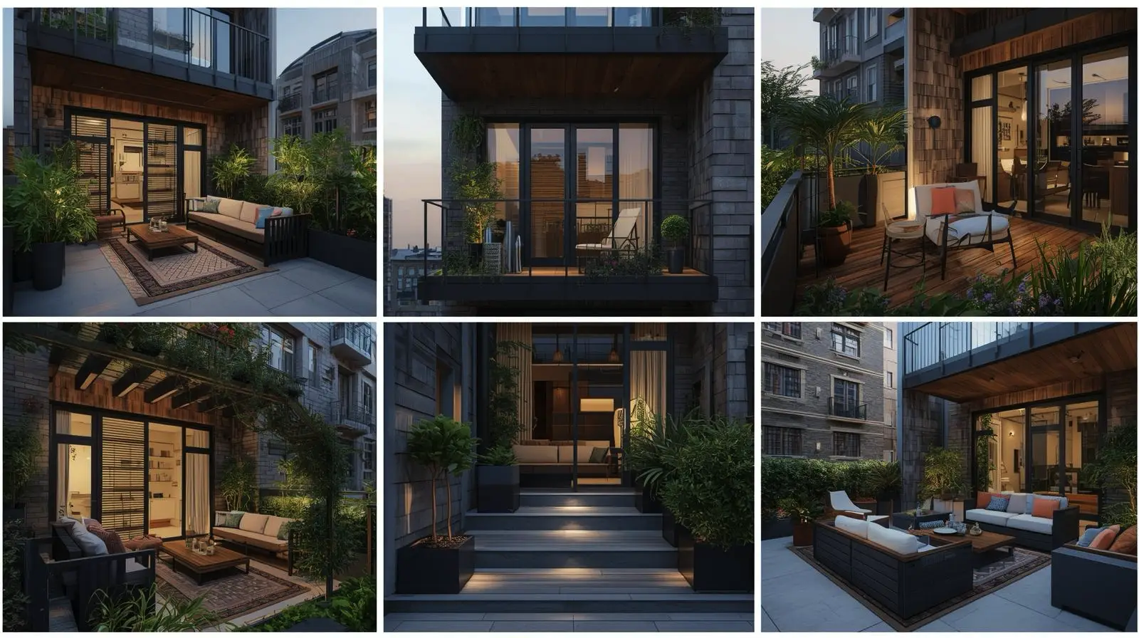 Современные уютные балконы с растениями и мебелью