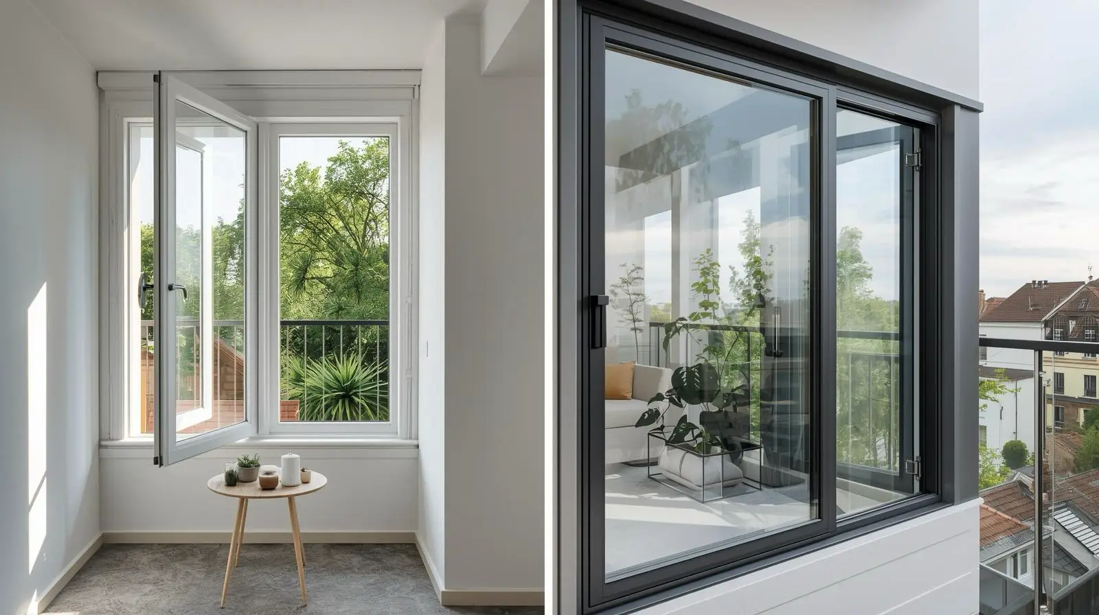 Современные окна с видом на зелёный сад