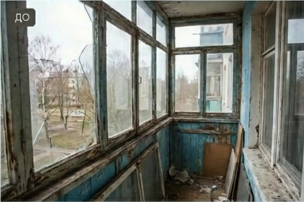 Старый застеклённый балкон в плохом состоянии