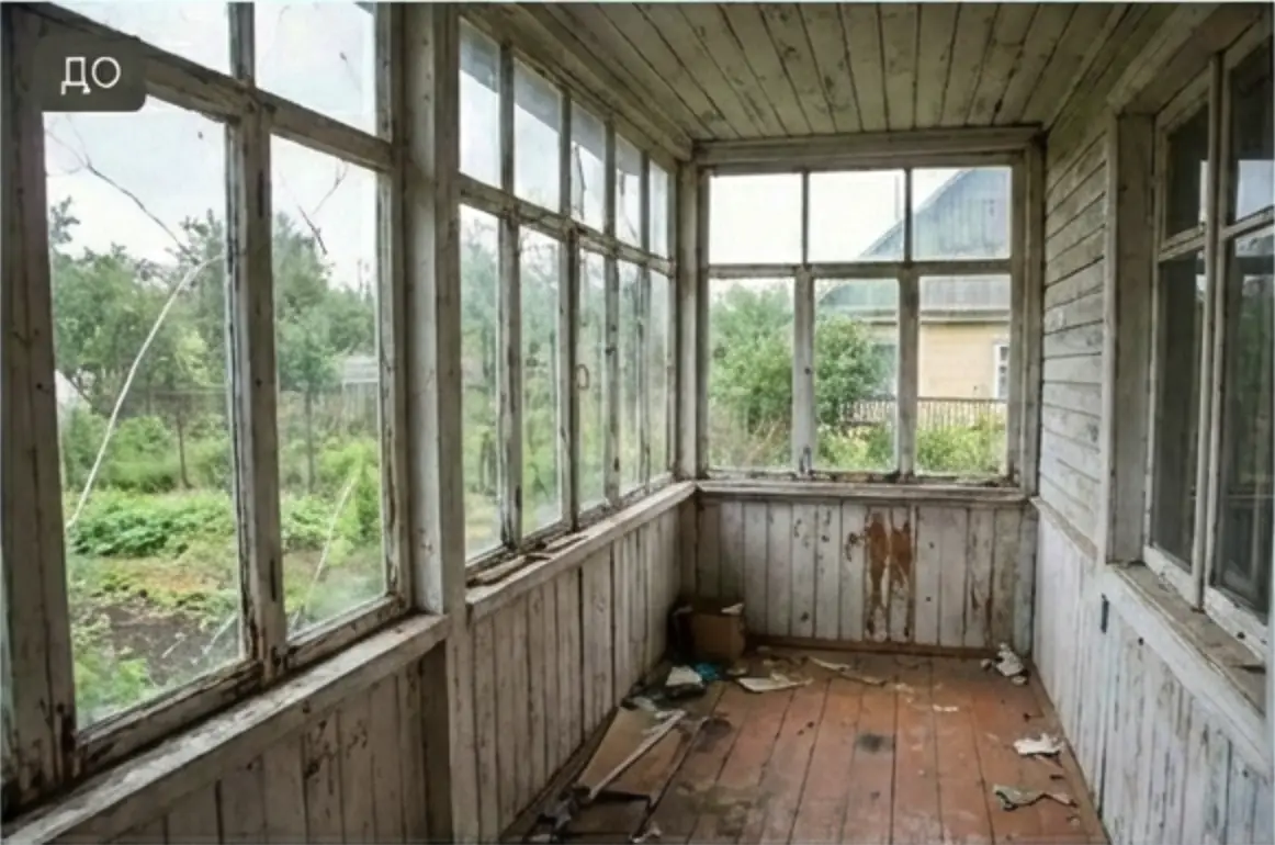 Старая деревянная веранда перед ремонтом