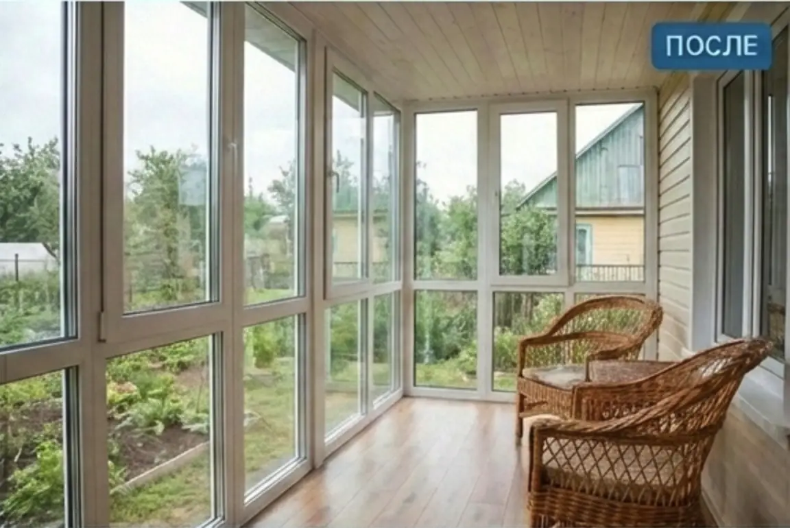 Застекленная терраса с плетеными креслами