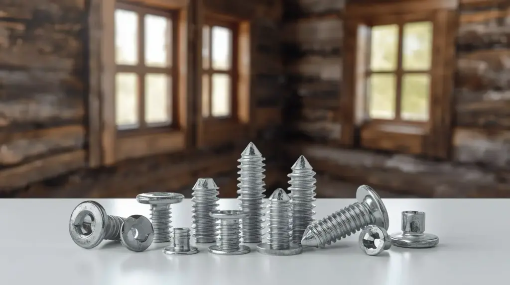 Металлические винты и болты на столе