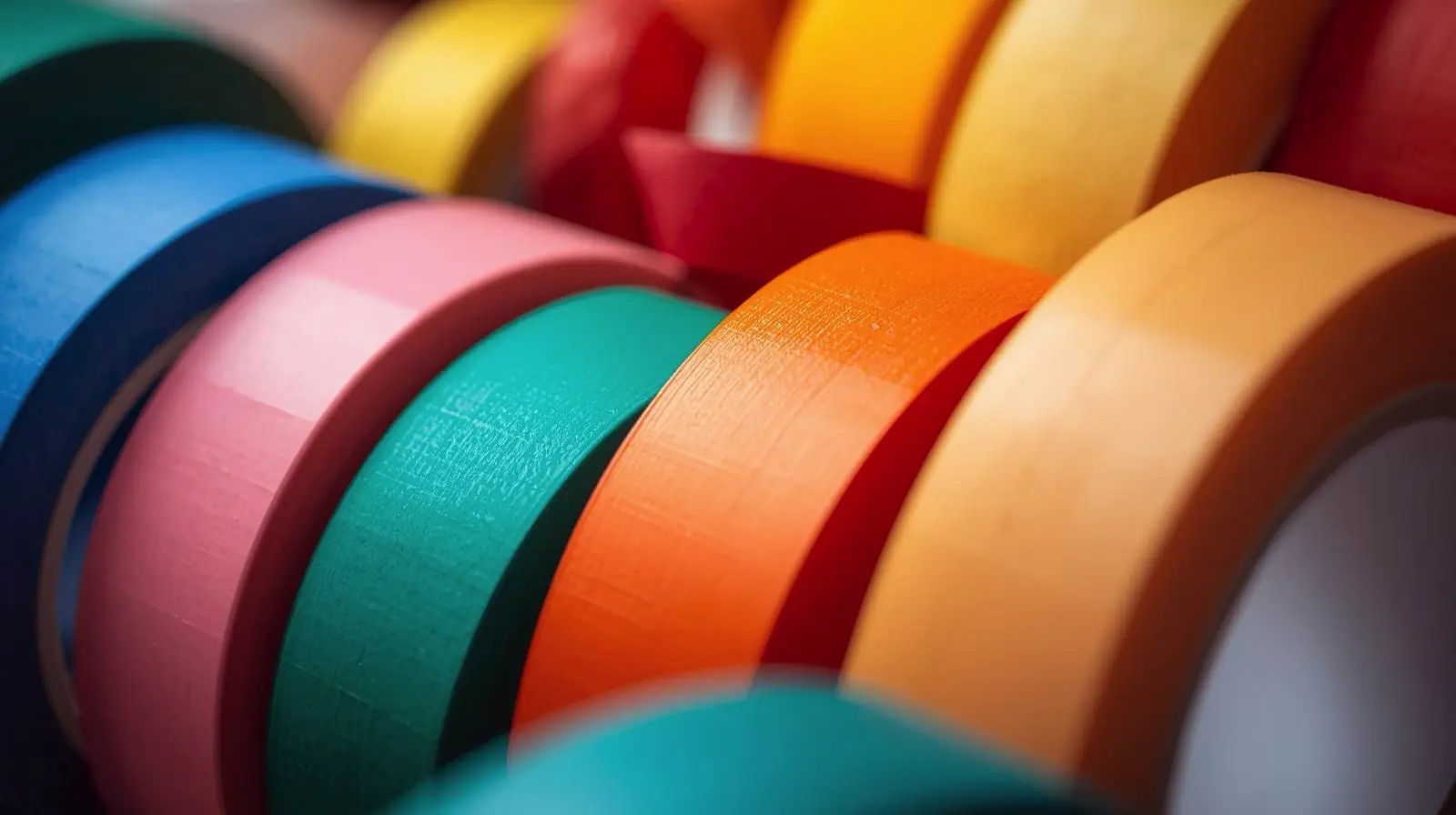 Цветные рулоны клейкой ленты крупным планом