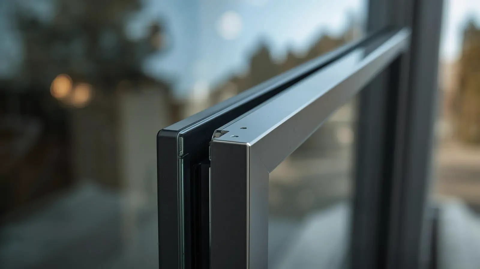 Современное алюминиевое окно крупным планом