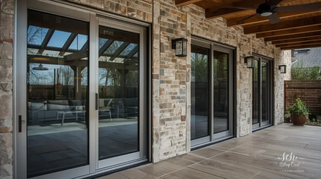 Современные раздвижные стеклянные двери на террасе дома