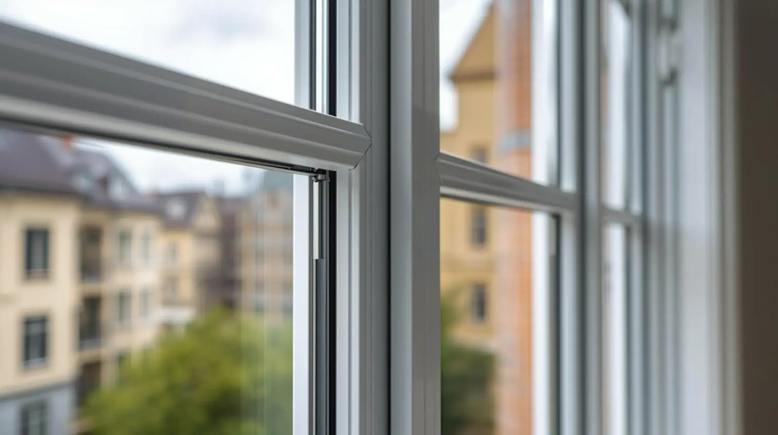 Современное окно с видом на город