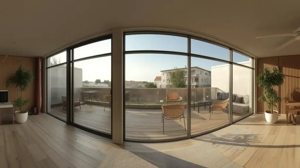 Современная гостиная с выходом на солнечную террасу