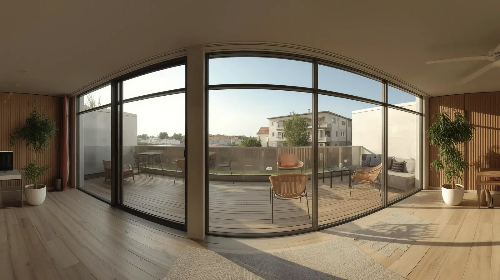 Современная гостиная с выходом на солнечную террасу