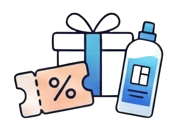 Подарок, скидочный купон и бутылка косметики