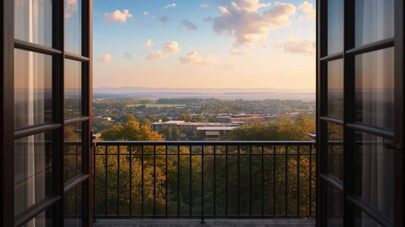 Вид на город с балкона на закате