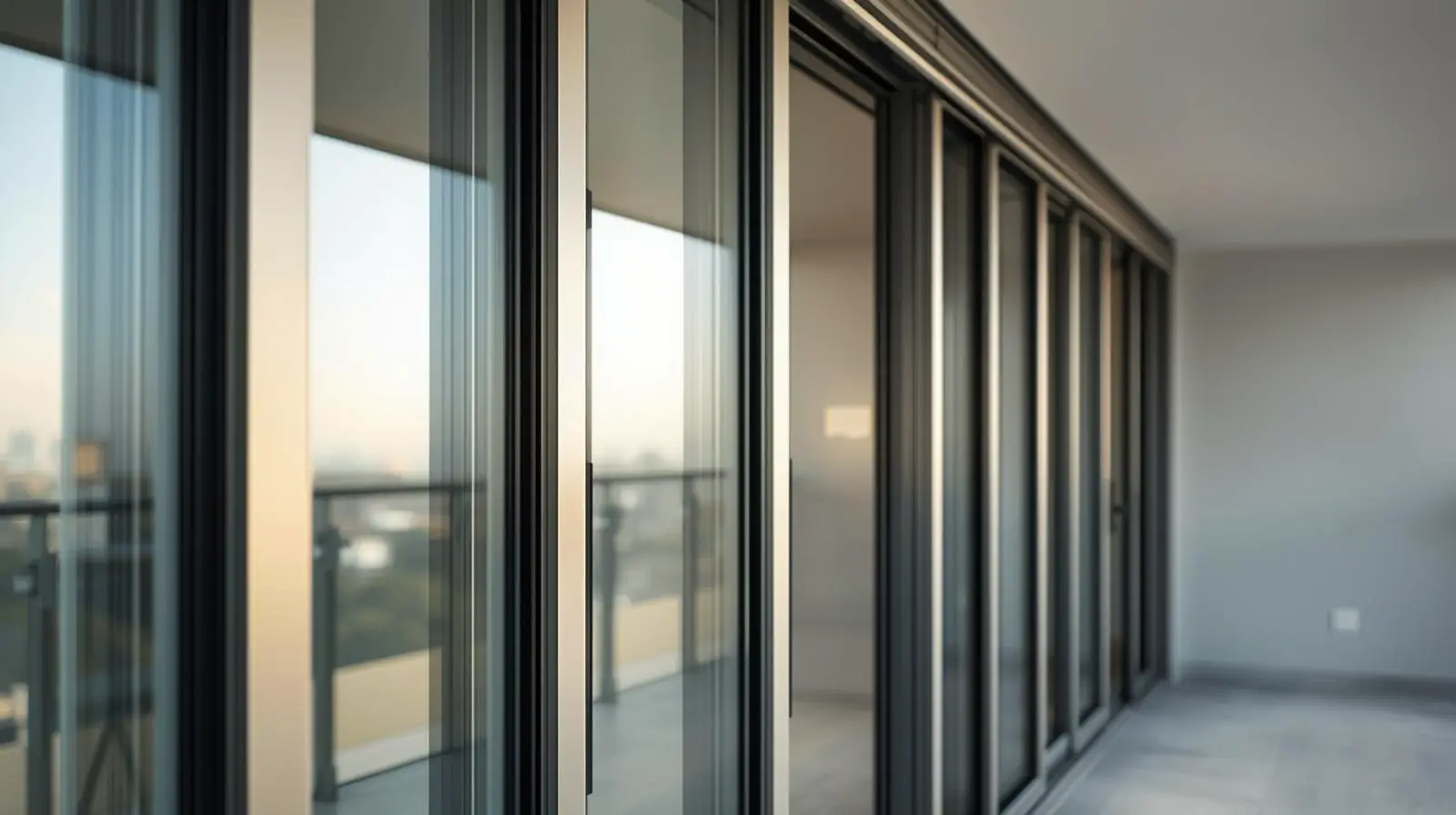 Современные стеклянные раздвижные двери на балконе