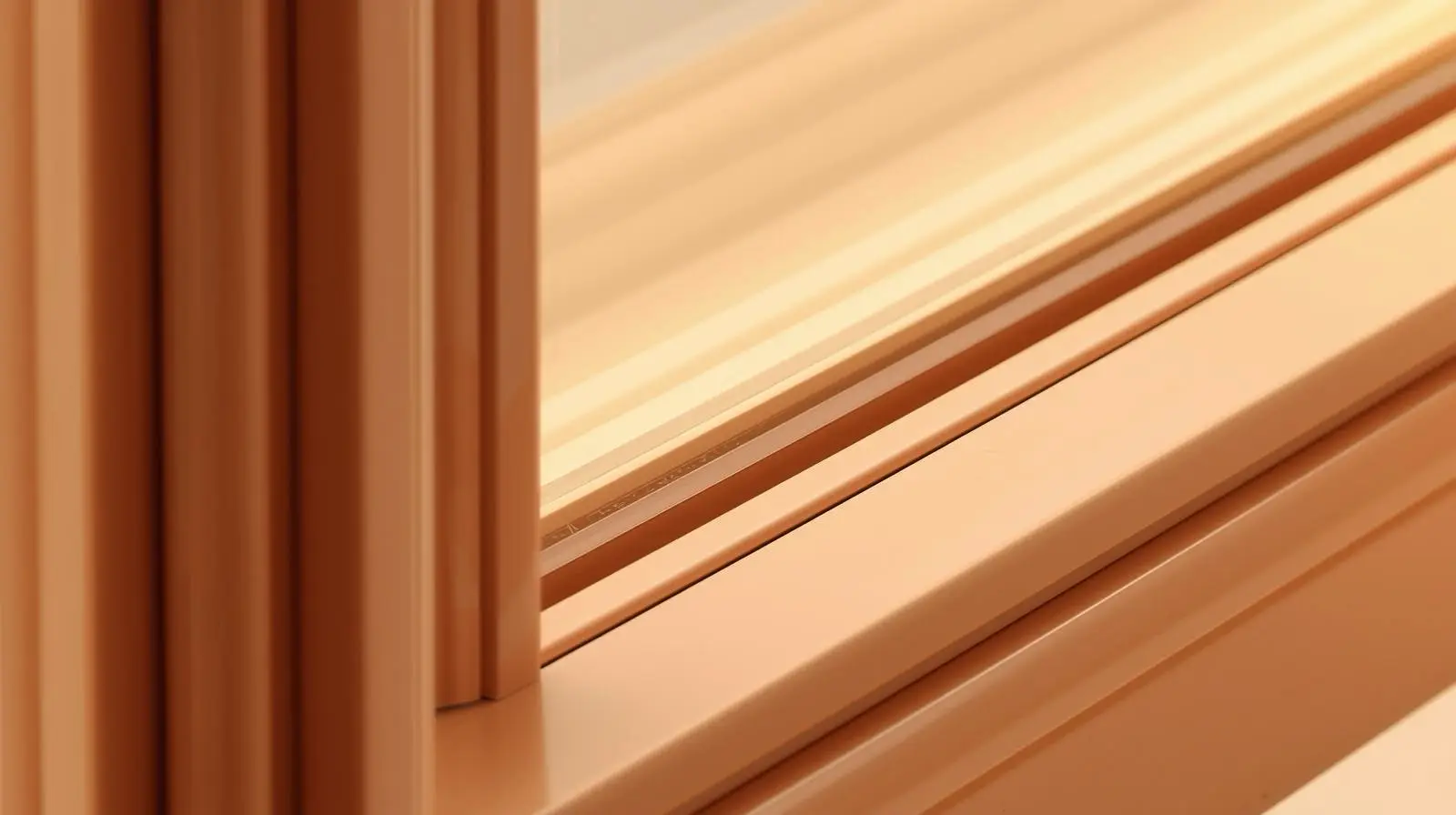 Бежевое пластиковое окно крупным планом