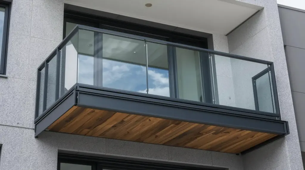 Современный балкон с стеклянными перилами