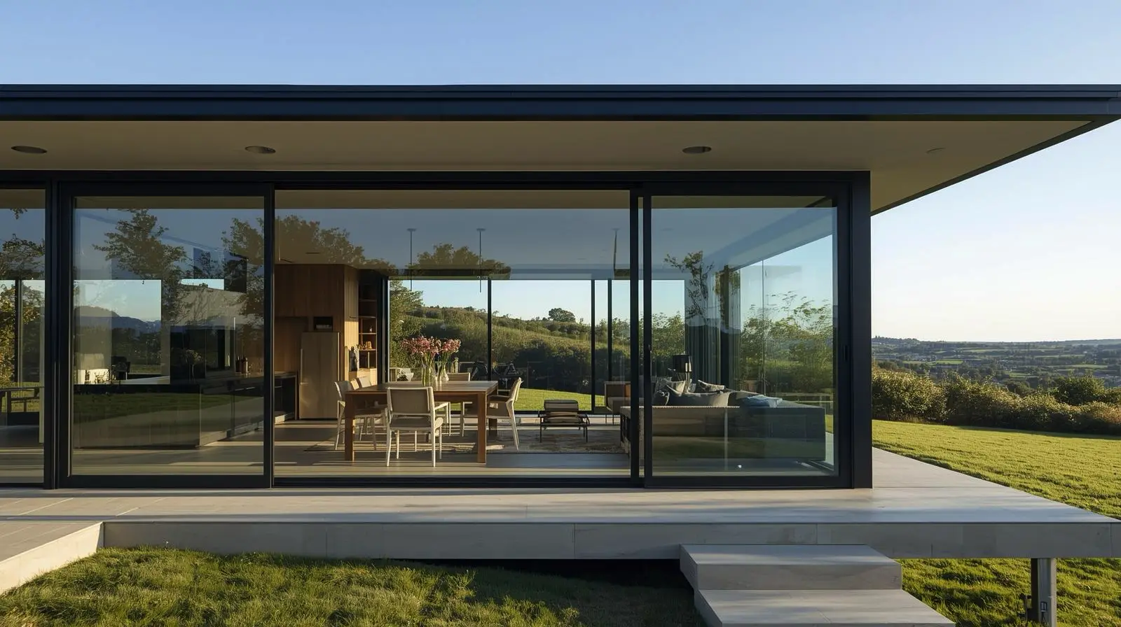 Современный дом с панорамными стеклянными стенами