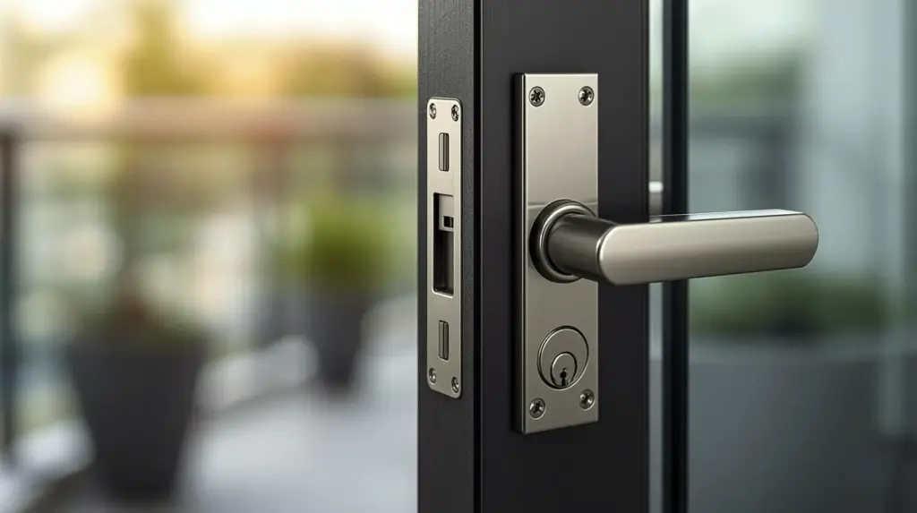 Современная металлическая дверная ручка и замок