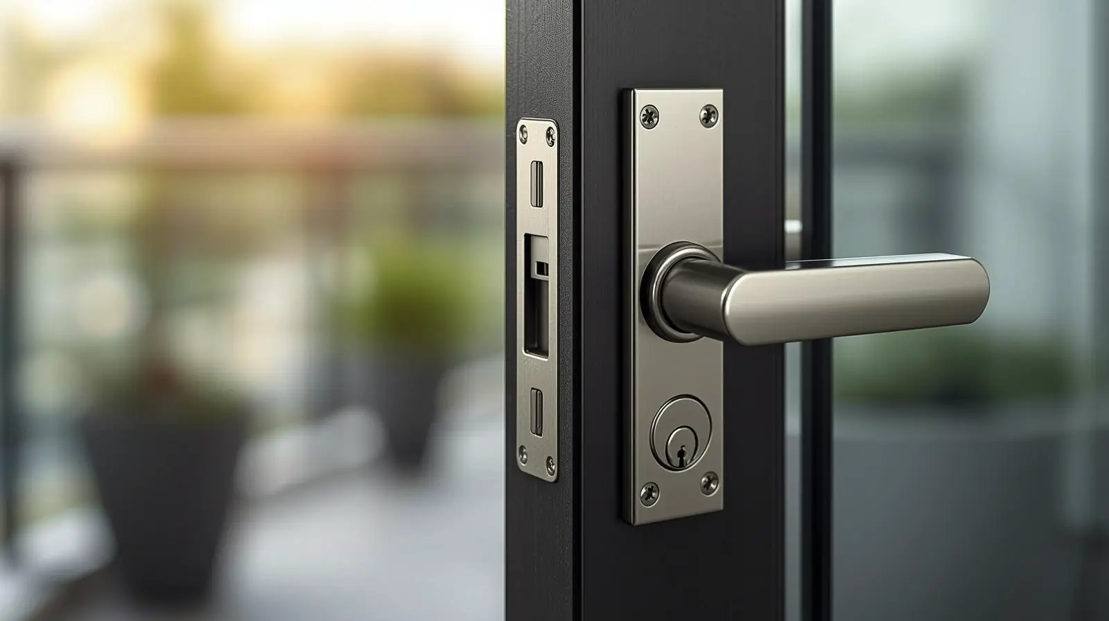 Современная металлическая дверная ручка и замок